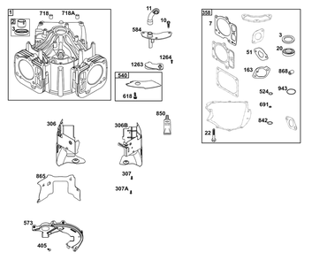 Cylinder Group Diagram and Parts List for 49J677-0011-G1  Briggs and Stratton Engine
